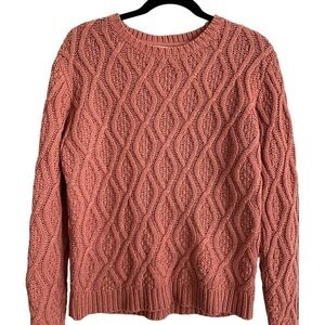Kaisley Cable Knit Wool Blend Crewneck Rose Salmon Color Sweater Size L
